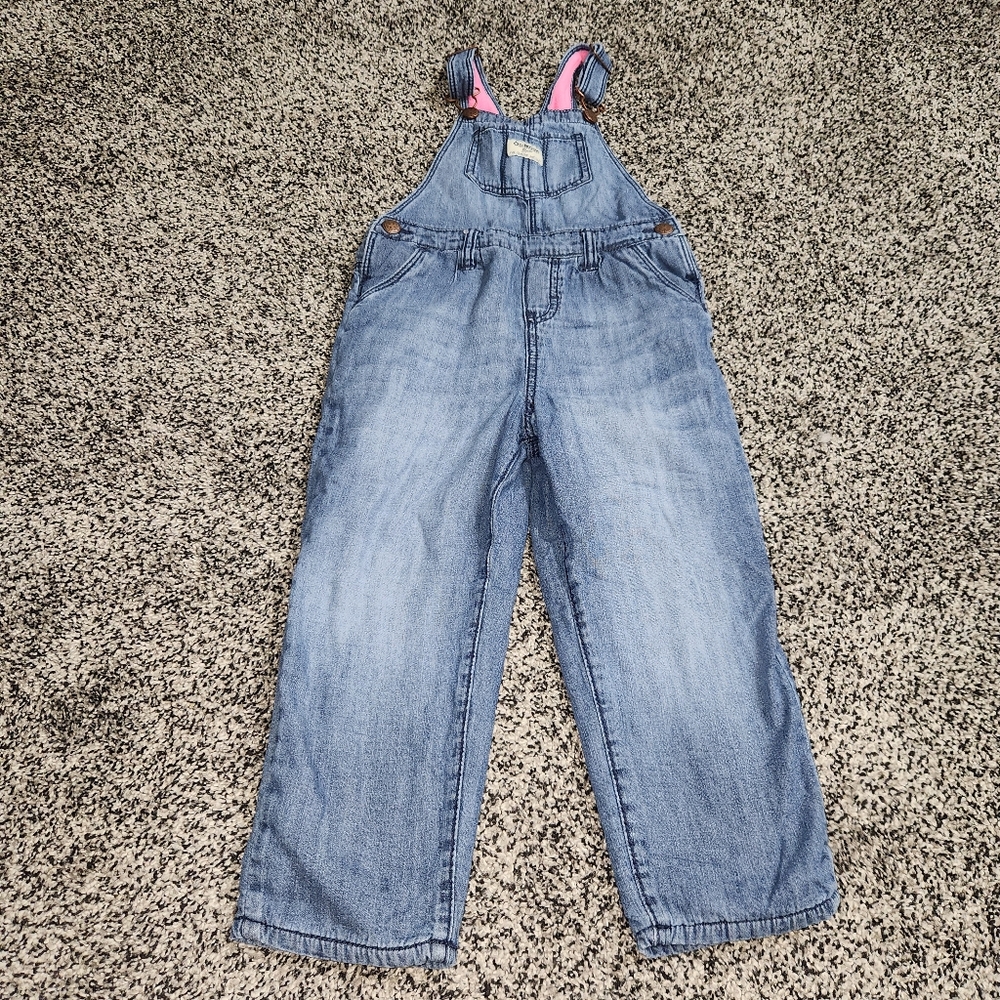 Oshkosh B’gosh Denim Bib Overalls Pink Fleece Lined Winter Little Girl 4T Vtg 90